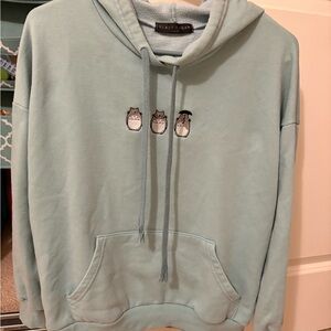 Teal/ Blue Hoodie with Totoro Embroidery